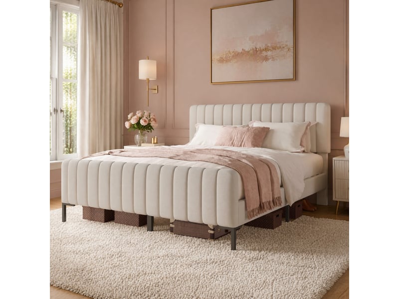 Modenvie lit double avec sommier 160x200 cm - tête de lit réglable, sans matelas - gris - Conforama B