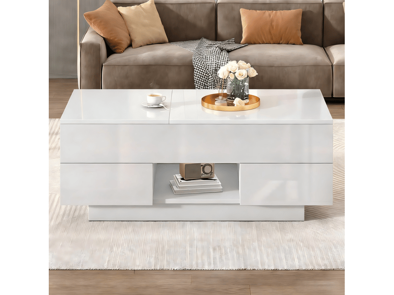  Table basse 100x45x43 cm relevable led panneau de particules blanc  - Conforama B