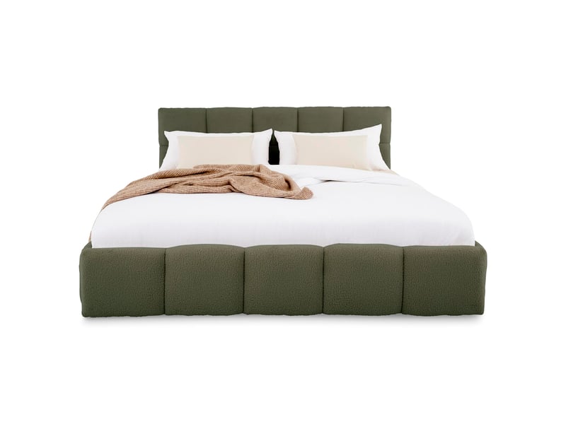  Lit double cloudy rembourré 160 x 200 cm avec sommier - vert  - Conforama D