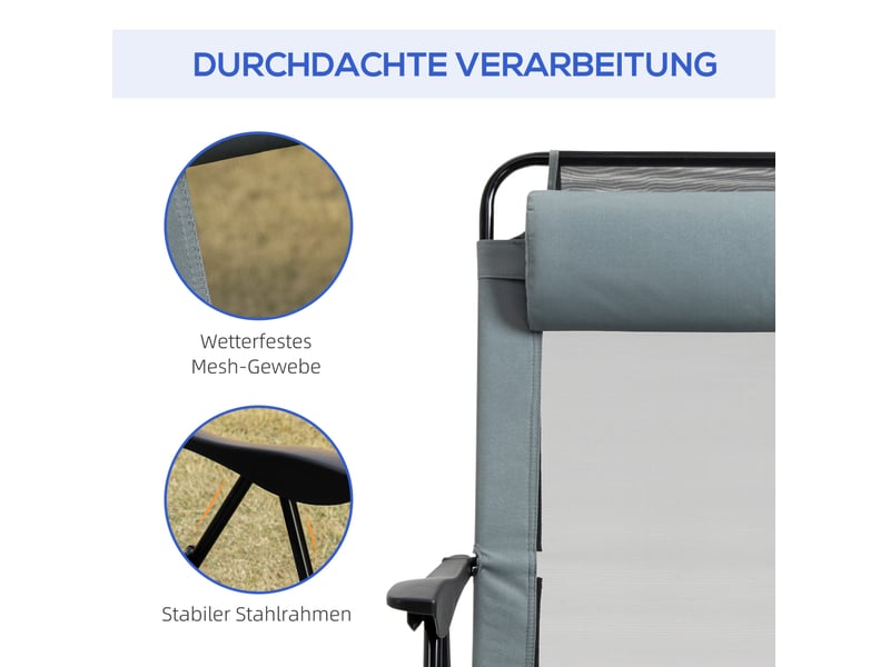  Lot de 2 fauteuils de jardin pliants 62 x 70 x 109 cm – gris – dossier réglable sur 5 positions avec accoudoirs  - Conforama E