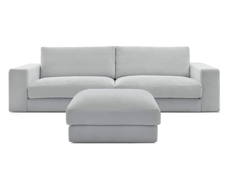  Bobochic canapé droit fixe 3 places leonard velours côtelé avec pouf gris clair LEONARD - Conforama D
