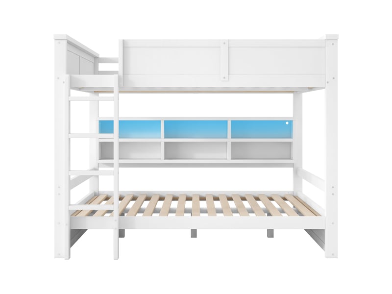  Lit superposé 160x200 avec rangements et éclairage led, blanc  - Conforama D