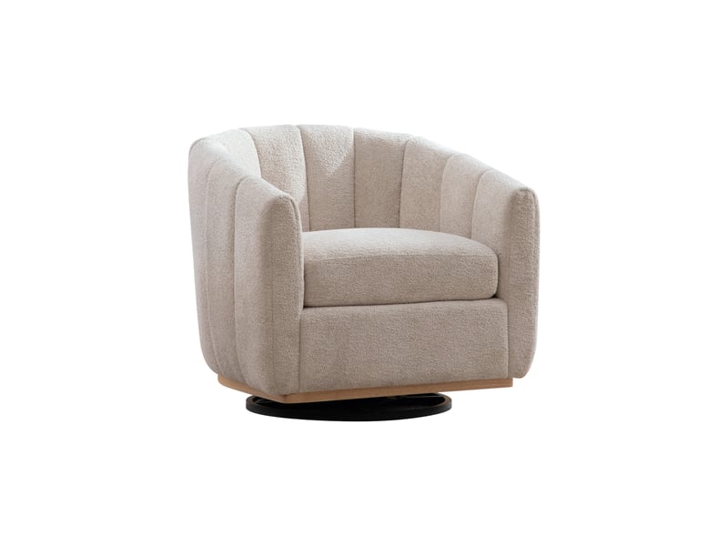  Fauteuil lounge pivotant avec repose-pieds en chenille beige – 81 x 73 x 75,5 cm Fay Lum - Conforama A