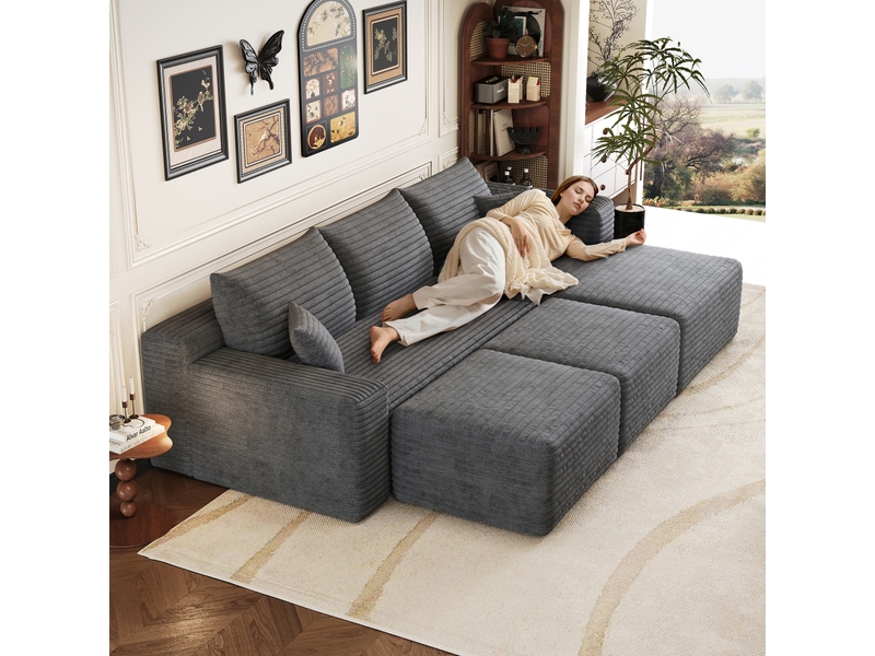  Canapé d'angle modulable 5 places 241x151x58 cm velours côtelé noir sans montage assise profonde effet nuage,gris ABC - Conforama D