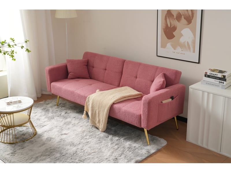  Canapé convertible rose 2 places tissu sherpa bouclette  - Conforama D