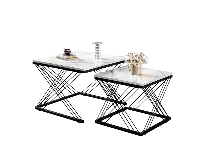  Tables basses carrées lot de 2 pour salon en mdf 60×60×45 et 45×45×40 cm noir et blanc  - Conforama A