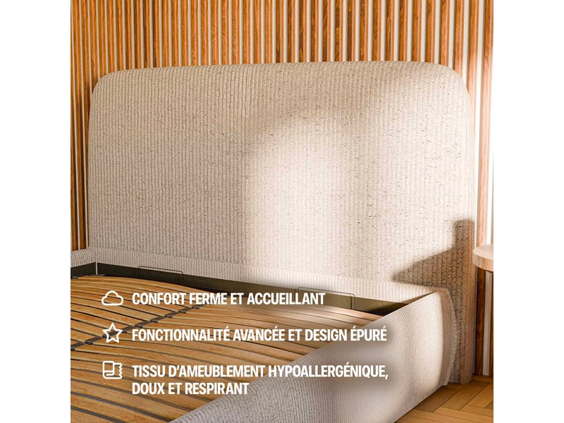  Lit coffre éra beige - 140x190cm - velours côtelé Éra - Conforama E