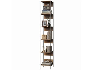 Bibliothèque verticale gain de place, 6 étagères, 29,5 x 30 x 185 cm, marron