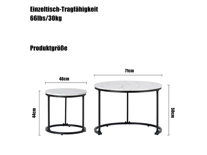  Table basse gigogne ronde avec 2 plateaux, structure métallique, style moderne, pour salon, finition marbre blanc  - Conforama D