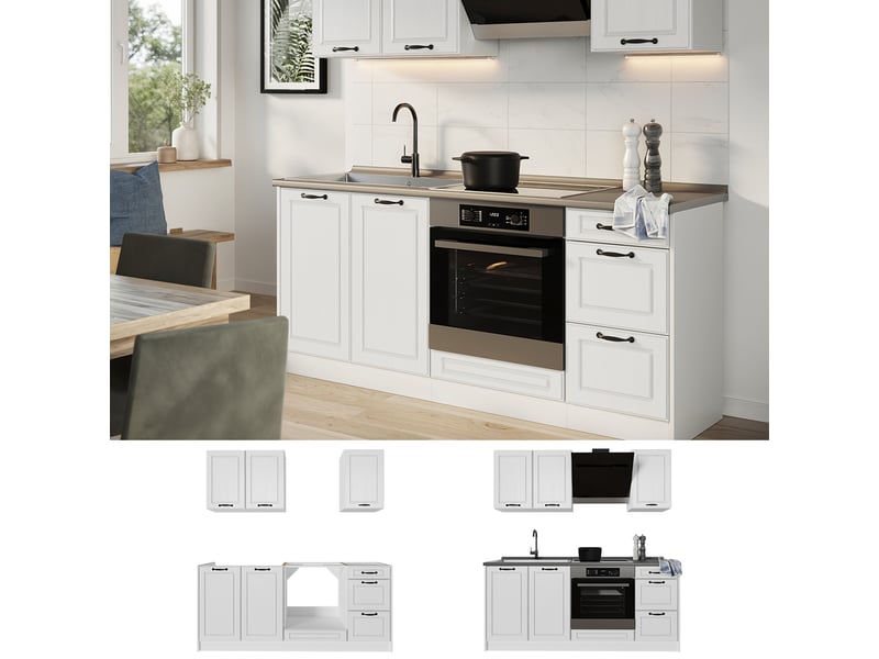 Vicco cuisine, blanc campagneblanc, 180cm plan de travail marbre - Conforama D