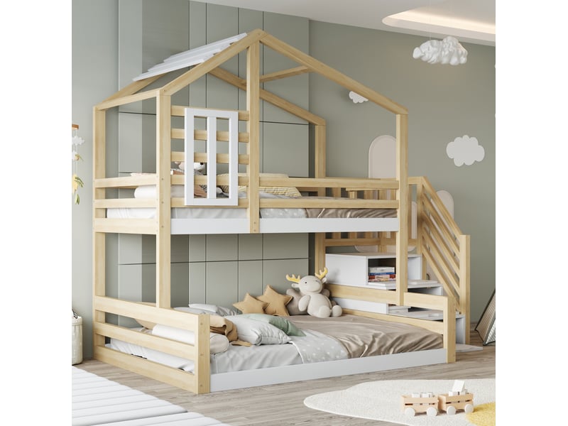  Lit superposé enfant 90x200140x200 cm avec rangement coloris naturel  - Conforama D