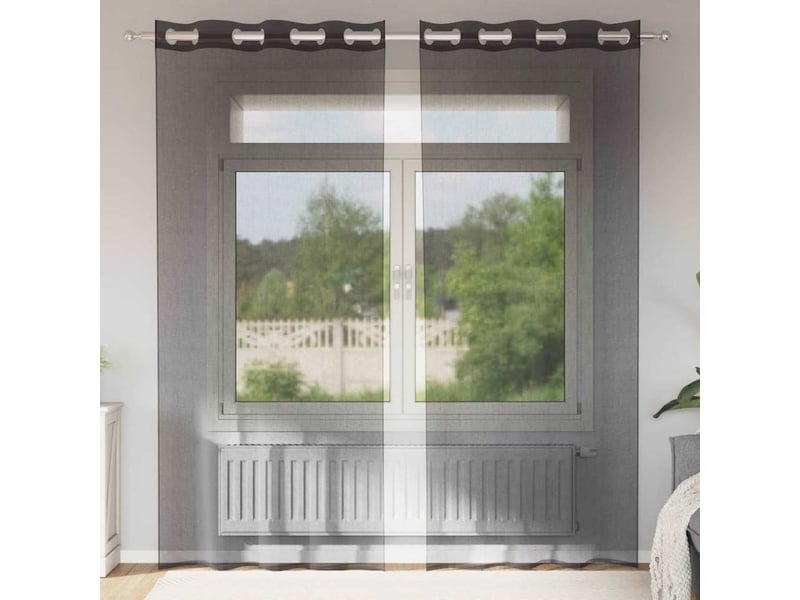  Lot de 2 rideaux en voile, voilages avec œillets noir 140x245 cm cf44388  - Conforama B