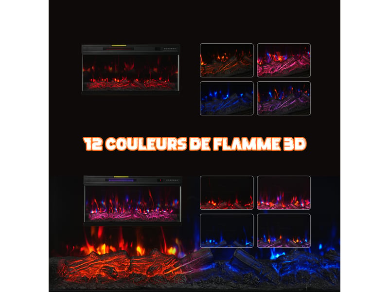 Homavo 36'' cheminée électrique, 1000/2000w, flamme 3d, cheminée sur pied encastrable, télécommande, minuterie, sécutité surchauffe - Conforama D