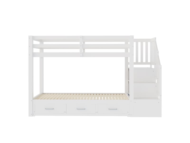  Lit superposé 90 x 200 cm, lit gigogne 90180 x 190 cm, avec échelle de rangement et nombreux tiroirs, fonction lit gigogne, lit enfant, sommier à lattes, lit en bois, blanc  - Conforama D