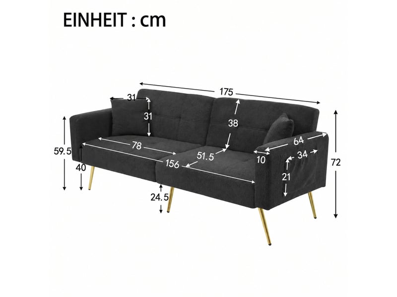 Canapé convertible en sherpa, dossier réglable, poches latérales et pieds dorés gris antique, 175 × 64 × 72 cm - Conforama E
