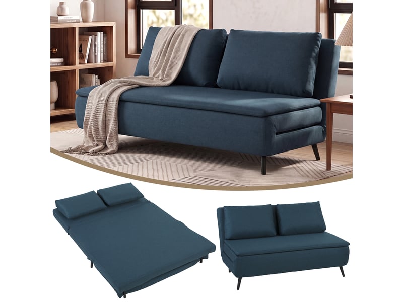  Canapé convertible 2 places clic-clac en tissu bleu 135x90x78 cm  - Conforama A