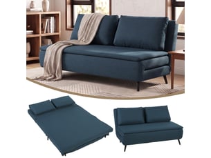 Canapé convertible 2 places clic-clac en tissu bleu 135x90x78 cm
