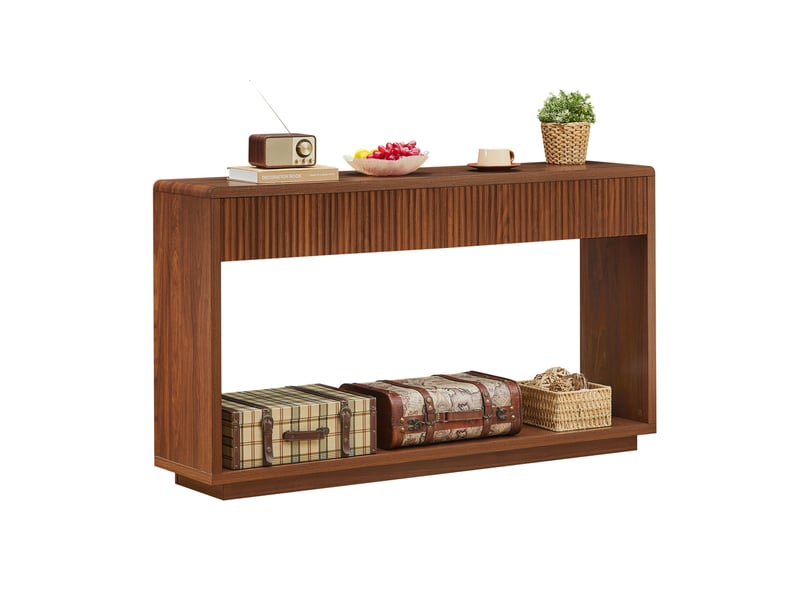  Console d’entrée 150x35x85 cm avec 2 tiroirs et niche ouverte, noyer  - Conforama A