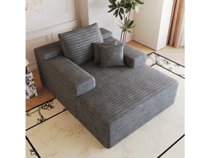 Méridienne 1 place 115 x 159 x 83 cm, en velours côtelé gris foncé
