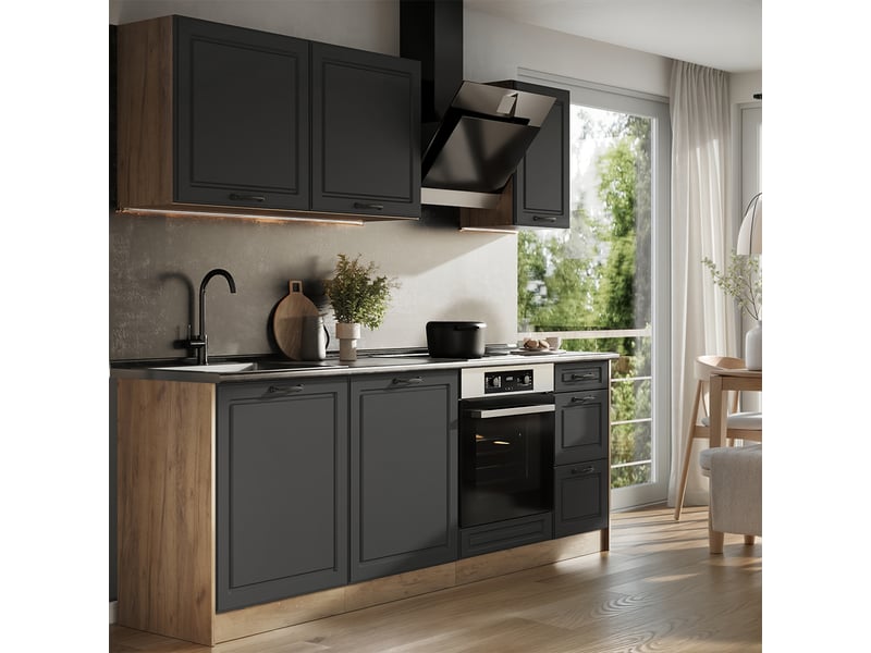 Vicco cuisine, anthracite campagnechêne doré, 220cm sans plan de travail - Conforama C