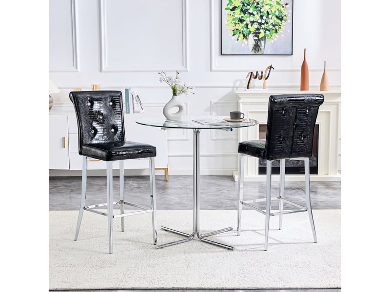  Lot de 2 tabourets de bar 44.4x40.6x114.3cm – avec dossier capitonnant de cristaux et repose-pieds – effet cuir crocodile - noir  - Conforama D
