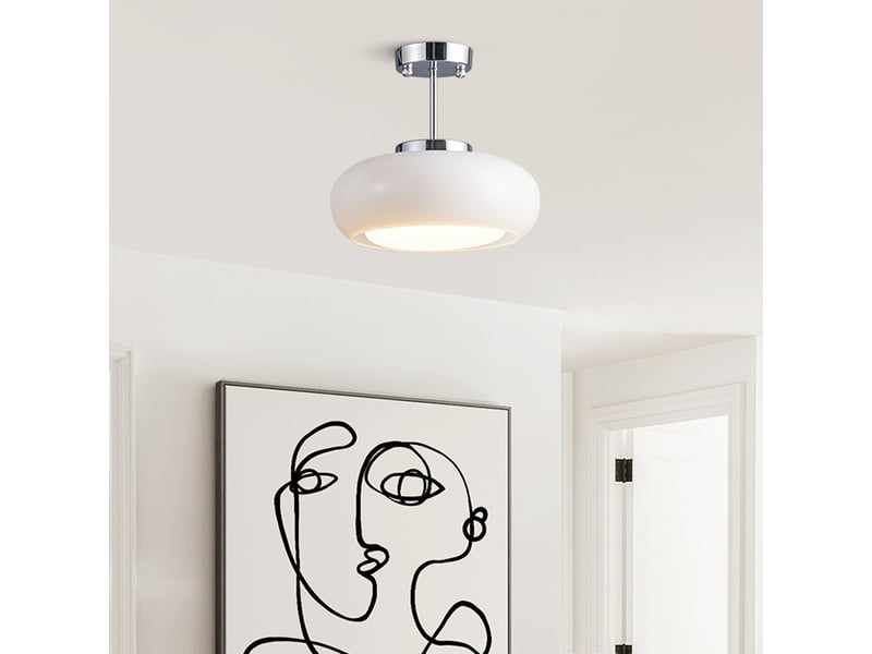  Plafonnier chrome 12 w ø28 cm, design moderne mid-century, lampe de plafond nordique  - Conforama B