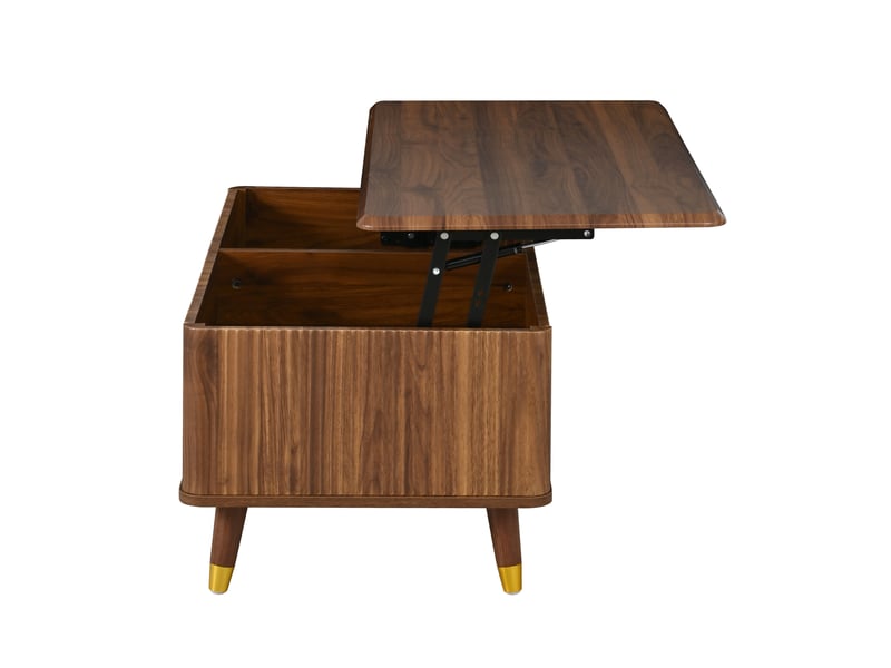  Table basse 97x52x42 cm, plateau escamotable, espace de rangement, style rétro, usage quotidien, salon, en mdf, noyer  - Conforama E