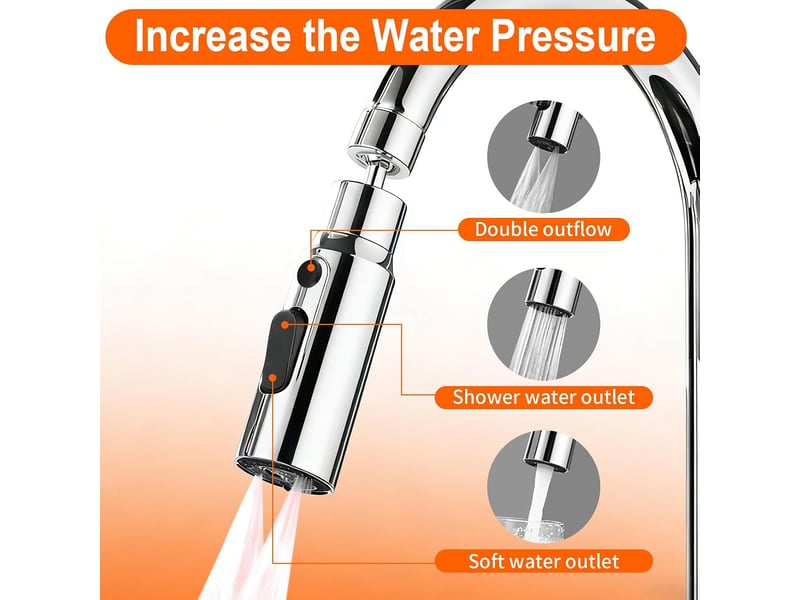  Aérateur de robinet, modes de poignée de douche, robinet économique en eau, eau de cuisine, adaptateur universel de robinet, robinet pivotant argent  - Conforama D