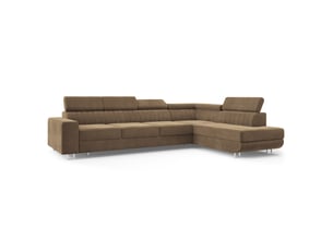 Canapé d'angle droit convertible MASSENO 5 places Velours beige avec coffre de rangement