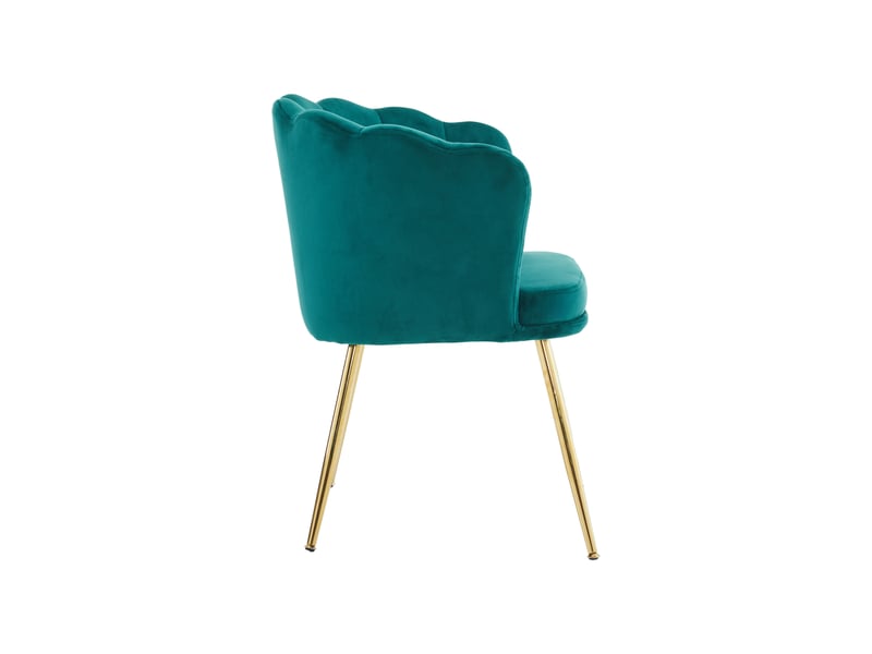 Fauteuil moderne en velours, dossier pétale, pieds métal doré et coussin papillon - Conforama D