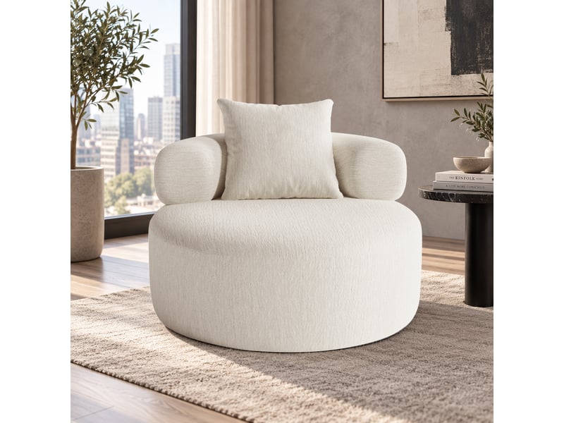  Fauteuil rond 1 place 100 x 100 x 65cm - chenille beige - mousse haute densité, coussin inclus pour salon, sans montage DJ-W3463P49987123-ZMS - Conforama D