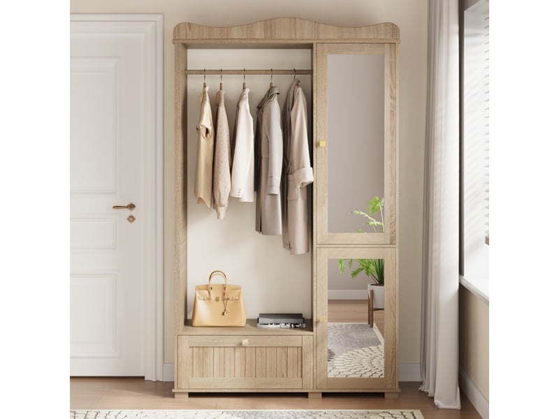  Rayofi armoire moderne 2 portes avec miroir, penderie ouverte et tiroir - mdf, 194,5 x 115,5 x 38,5 cm.  - Conforama R