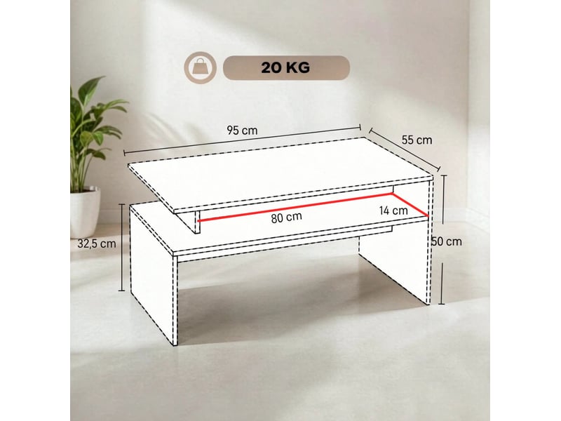  Table basse moderne 95x55x50 cm avec rangement mdf noir et bois naturel  - Conforama E
