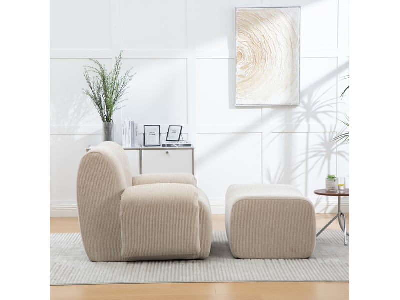 Fauteuil 1 place avec repose-pieds en chenille kaki clair - Conforama D