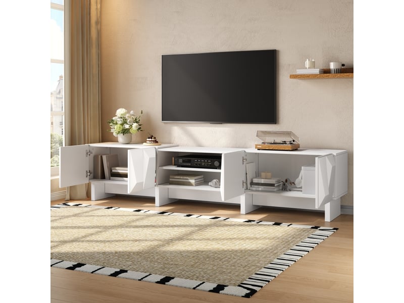  Table basse moderne avec rangement en panneau de particules, façades 3d, grand plateau, compartiments avec portes, 95 x 67 x 39,5 cm, pour salon  - Conforama D