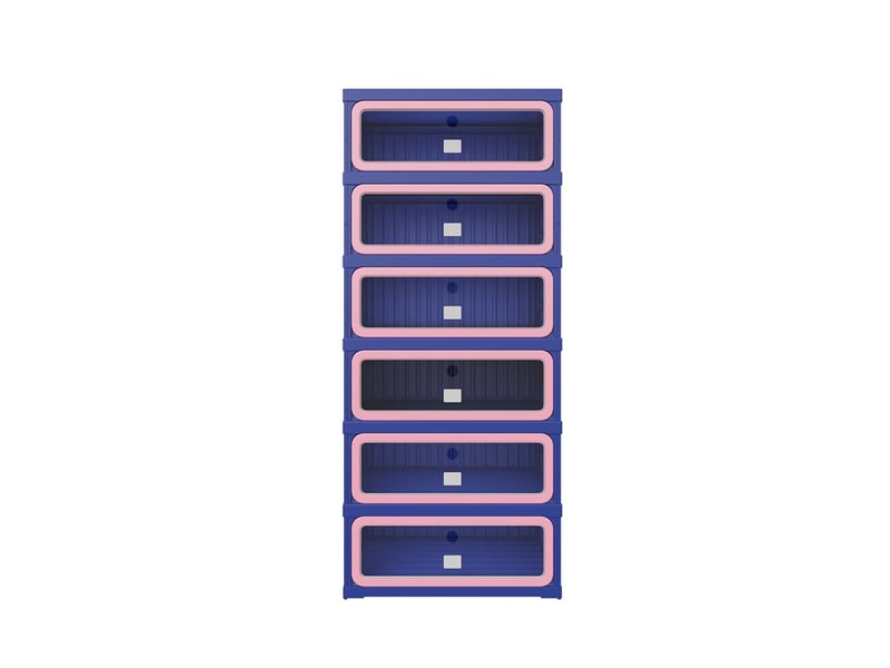  Meuble à chaussures 45x34.5x105.5cm - étagère pliable 1 colonne 6 niveaux - meuble de rangement en plastique - bleu et rose  - Conforama A