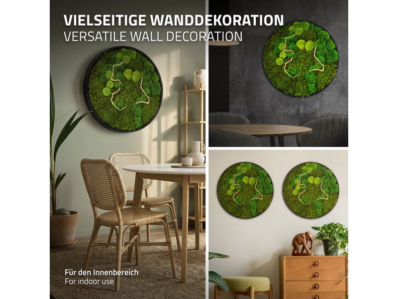  Ecd germany tableau végétal mural, mélange de mousses stabilisées et de branches, cadre en mdf rond ø 60 cm, vert, décoration d'intérieur véritable effet 3d, sans arrosage ni entretien, pièce unique ECD Germany GmbH - Conforama E