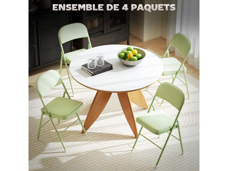  Lot de 4 chaises pliantes et portables intérieur avec assises et dossiers rembourrés en velours, vert, cadre en acier  - Conforama A