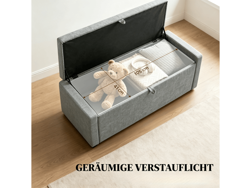  Banc de rangement gris clair 122 cm en tissu avec assise capitonnée et coffre  - Conforama C