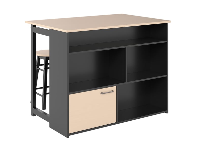 Ensemble table de bar et 2 tabourets, plateau pliant, rangement, noir - Conforama A