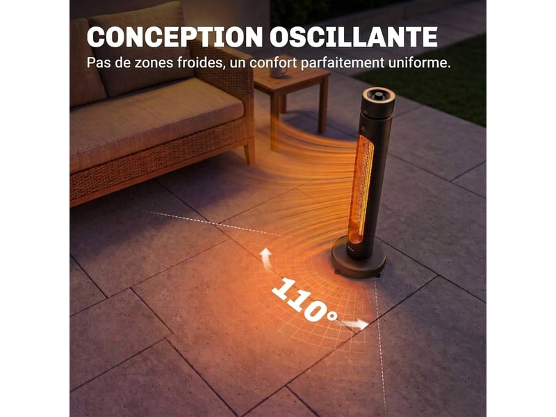  Chauffage de terrasse infrarouge 2000w oscillant avec télécommande et housse  - Conforama D