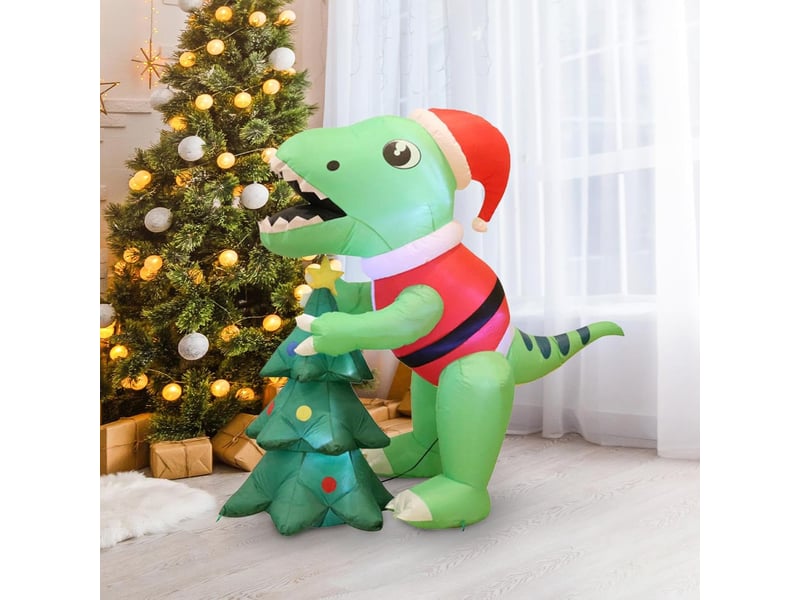  Dinosaure gonflable de noël 1,45 m avec led, décoration lumineuse extérieure pour jardin et pelouse  - Conforama D