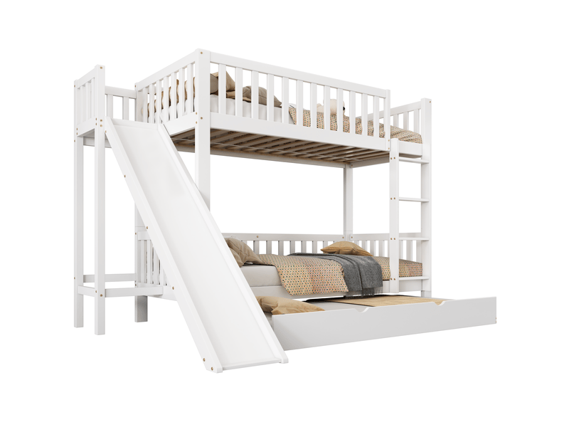  Modenvie lit superposé enfant 90x20090x190 cm - avec lit gigogne, toboggan et étagères - blanc  - Conforama A