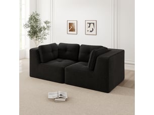 Canapé droit modulable 2 places velours côtelé noir – 208 x 104 x 69 cm