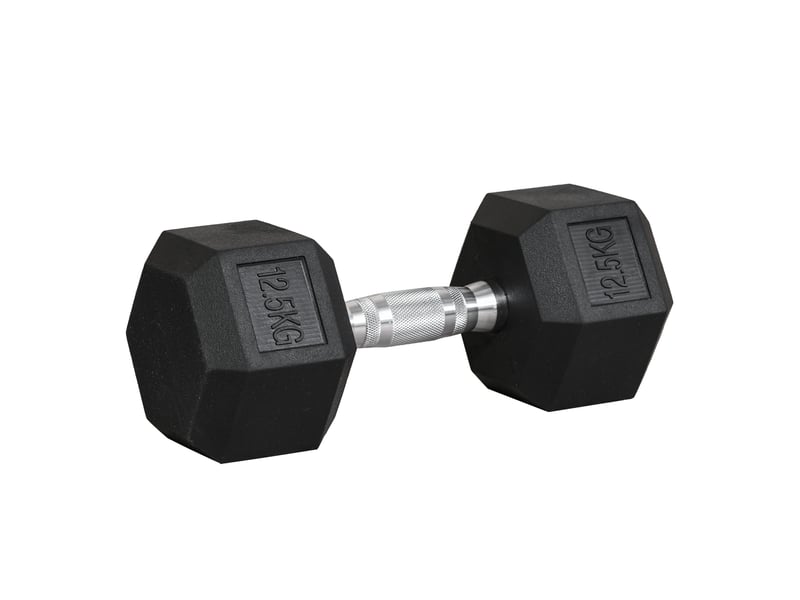  Haltère hexagonal 12,5 kg noir en métal et caoutchouc, poignée moletée pour entraînement à domicile  - Conforama A
