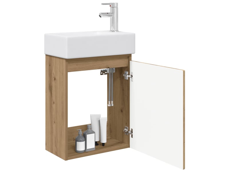 Meuble de rangement salle de bain avec robinet chêne artisanal shl4008 - Conforama C