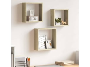 Lot de 3 étagères murales cube, étagères suspendues chêne sonoma cf43322