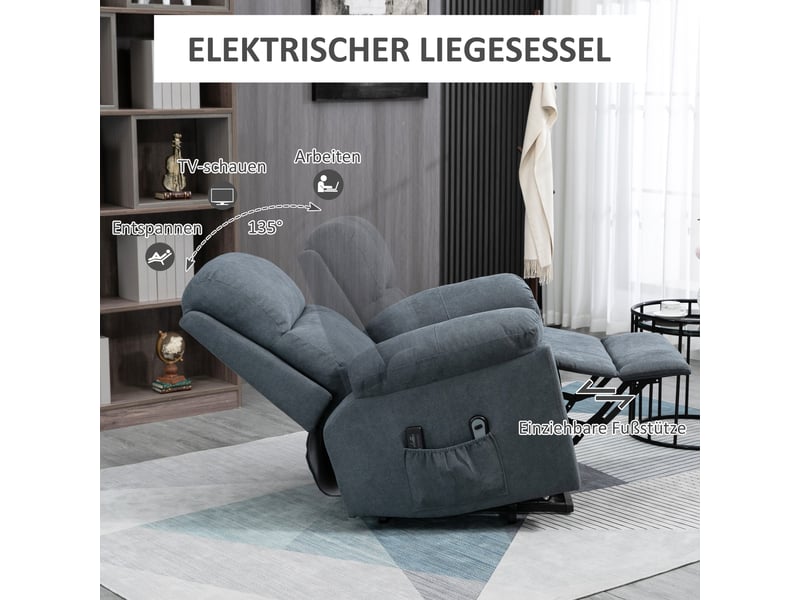 Fauteuil releveur massant gris, 8 moteurs vibrants, inclinaison à 135 degrés, avec repose-pieds pour le salon - Conforama D