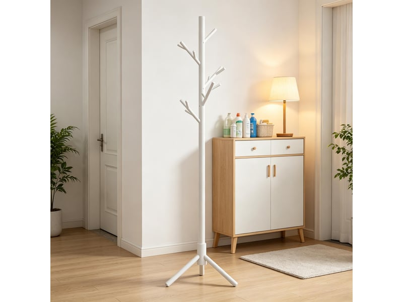  Porte-manteau moderne avec design en branches et base stable, support à vêtements avec plusieurs crochets, blanc  - Conforama D