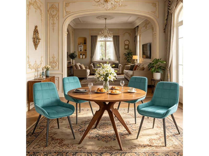 Lot de 4 chaises de salle à manger,43x52,5x81,5 cm,velours,turquoise - Conforama B